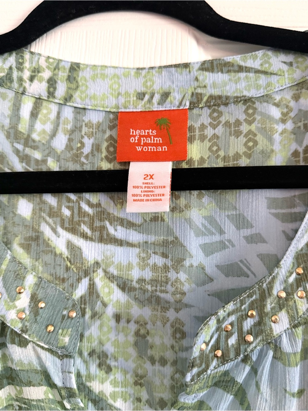 hearts of palm Green Palm-Print Tunic Top 2X - Picture 4 of 8